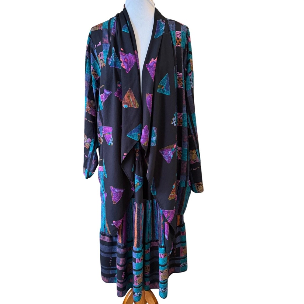 Adrian Jordan 2 Piece Skirt Set Womens XL Black Multi Lagenlook Vintage 80s
